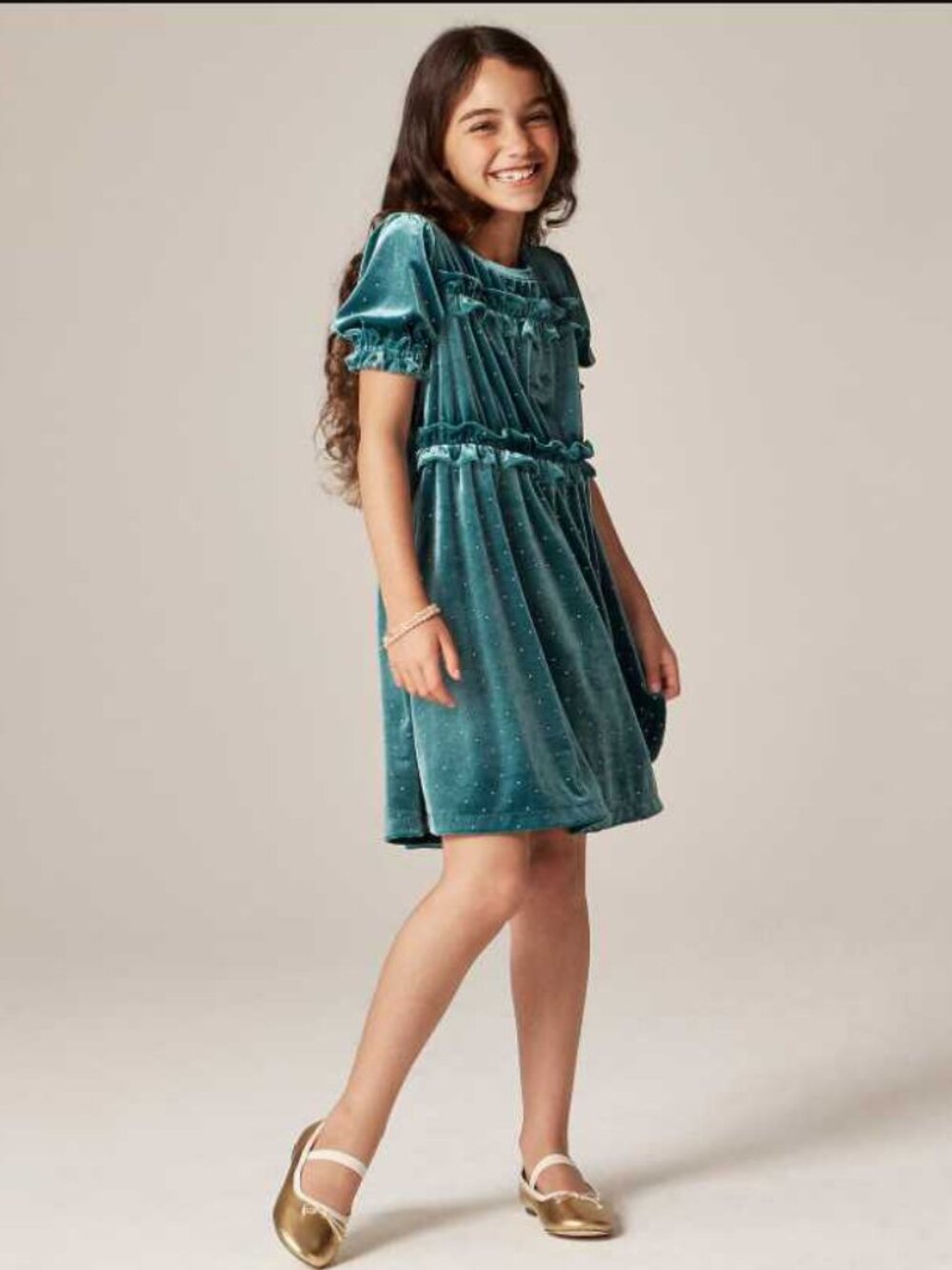 New girl's 8 J.Crew Crewcuts studded green velvet Christmas holiday party dress